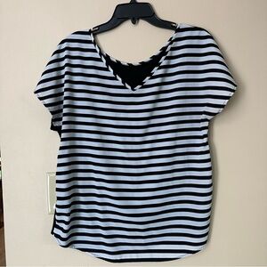 Black and White Striped V-neck Women's Top